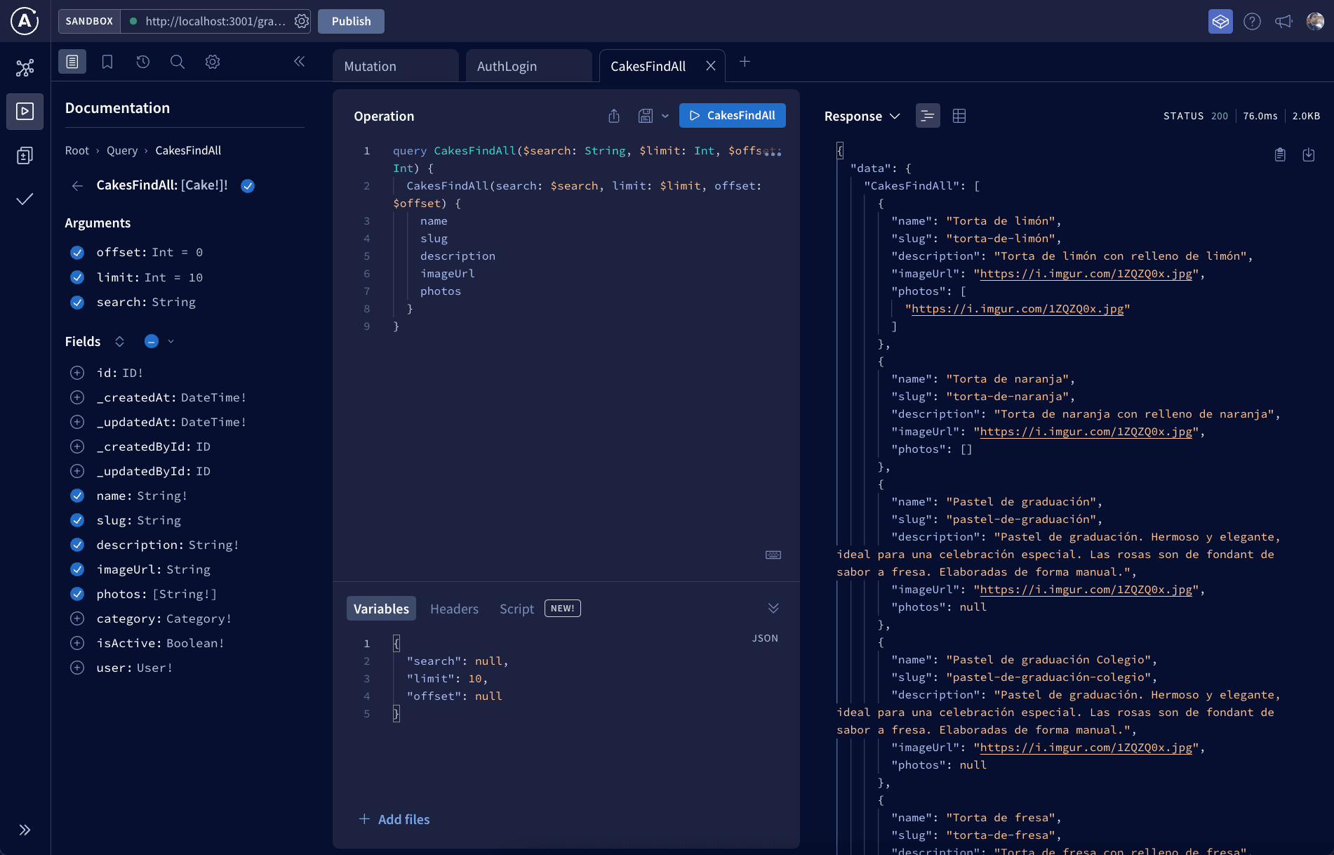 Cake Portfolio — Backend API 1